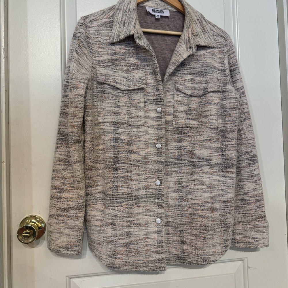 BB Dakota Gray and Cream Button Down Shirt Jacket